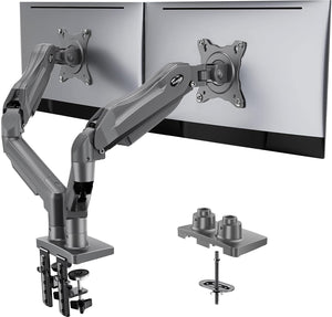 Dual Monitor Stand, Fully Adjustable Monitor Desk Mount for 13–32″ Computer Screens, Full Motion VESA 75x75/100x100 with C-Clamp & Grommet Base, Each Arm Holds 4.4 to 19.8 lbs -Grey