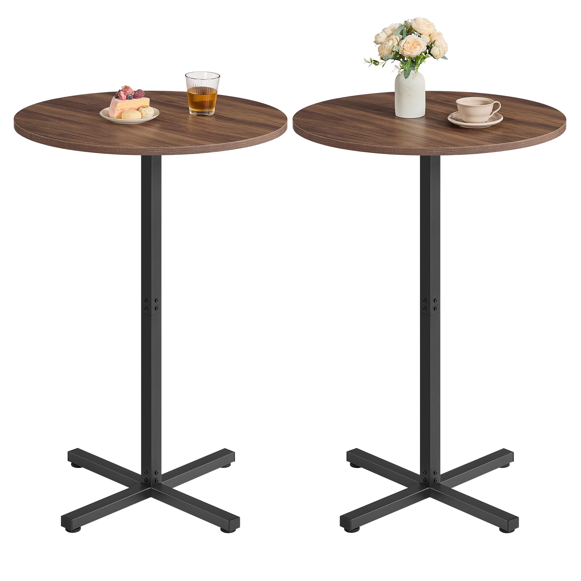 Round Cocktail Table, Set of 2, High Top Bar Pub Table with Metal Frame and Cross Base, for 2-3 People, Modern, Easy to Assemble, 23.6 x 41.1 Inches, Natural Walnut