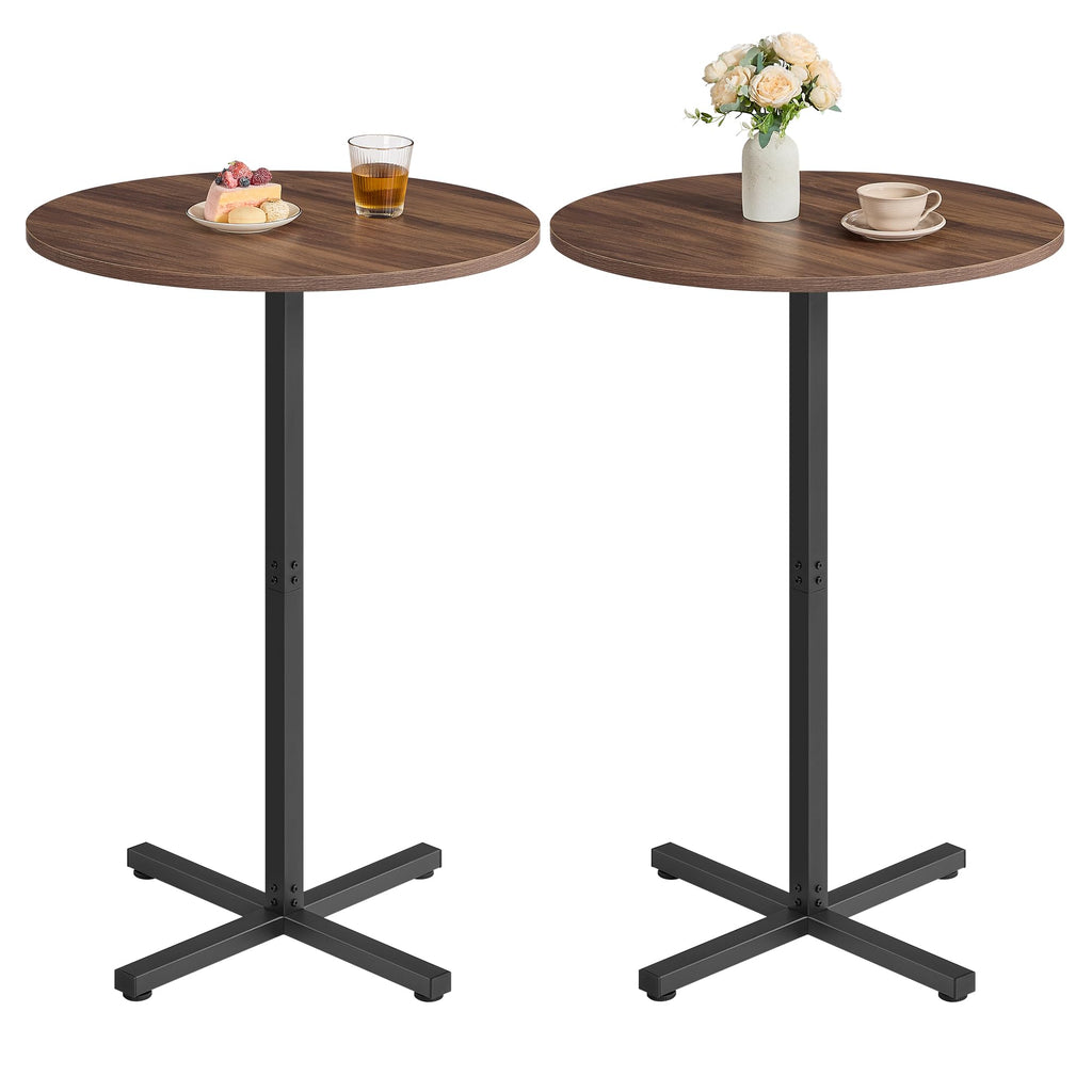 Round Cocktail Table, Set of 2, High Top Bar Pub Table with Metal Frame and Cross Base, for 2-3 People, Modern, Easy to Assemble, 23.6 x 41.1 Inches, Natural Walnut