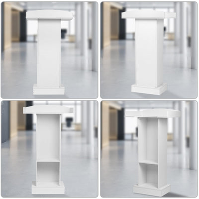 Podium Stand for Lectern Presentation Church Classroom, White Pulpit with Wooden Heavy Base, Podium for Lecture, Wedding Speech
