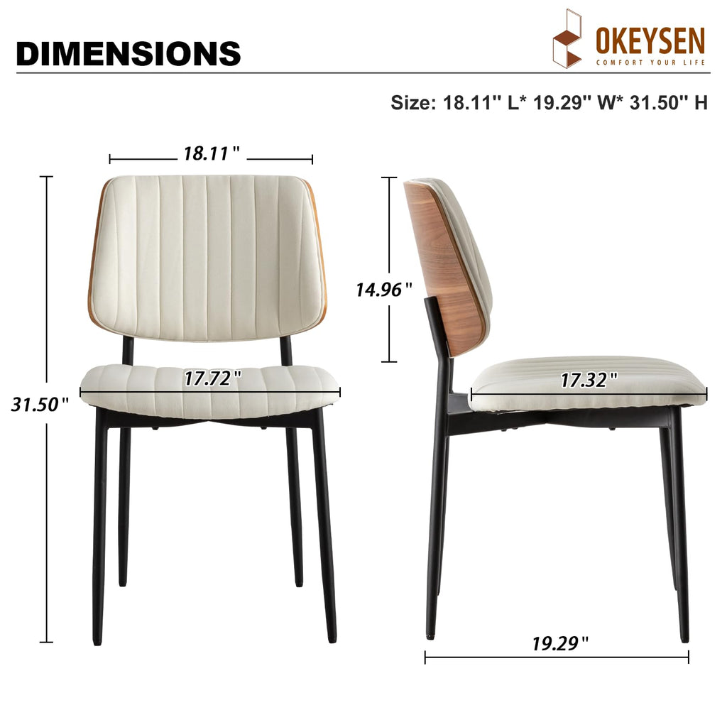 Fabric Dining Chairs Set of 4, Mid Century Modern Dining Chairs with Bentwood Backrest and Upholster Seat,Armless Kitchen Chairs with Metal Legs Adjustable Foot for Dining Room(Grey Bentwood)