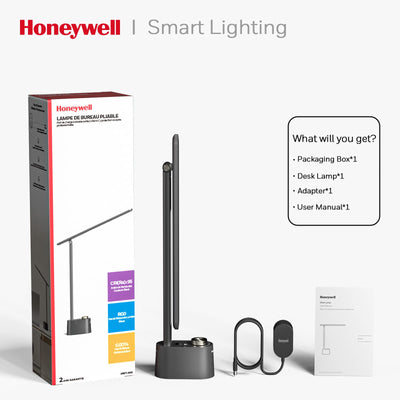 LED Desk Lamp with USB Charging Ports HWT-H01 - Stepless Dimmable Eye Caring Desk Light for Home Office Bedroom Bedside College Dorm, Foldable Table Lamp Reading Lamp Black