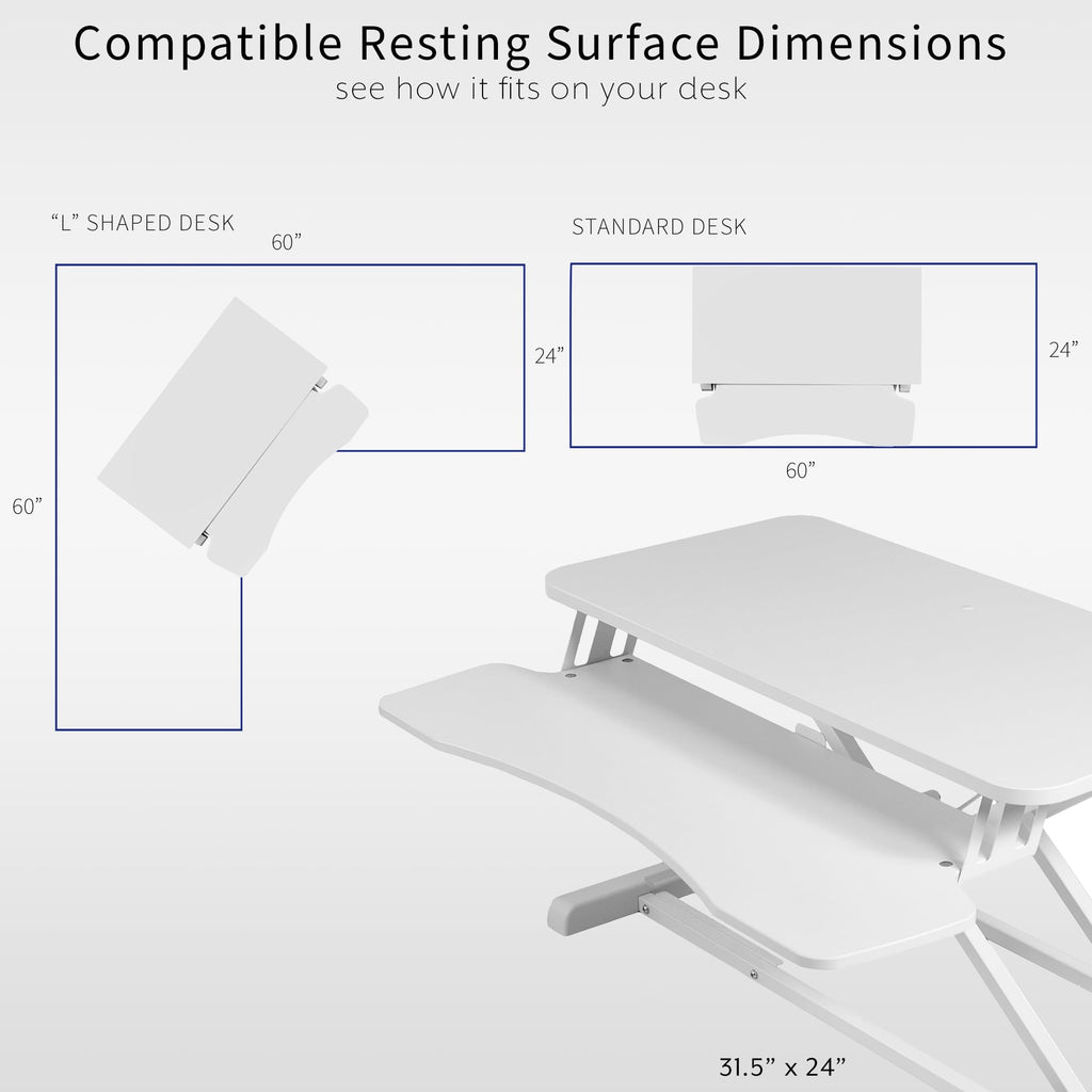 32 inch Desk Converter, K Series, Height Adjustable Sit to Stand Riser, Dual Monitor and Laptop Workstation with Wide Keyboard Tray, White, DESK-V000KW