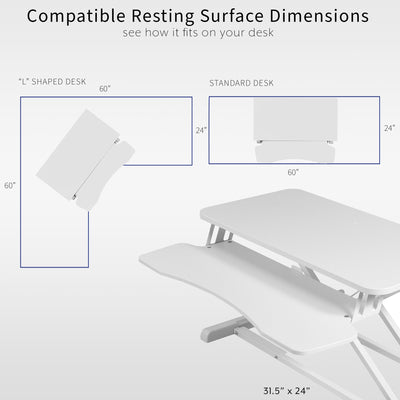 32 inch Desk Converter, K Series, Height Adjustable Sit to Stand Riser, Dual Monitor and Laptop Workstation with Wide Keyboard Tray, White, DESK-V000KW