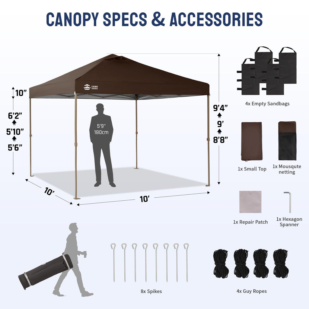 Gazebo 10x10, Pop Up Gazebo with Mosquito Netting, Screen Tent with 4 Ropes, 8 Stakes, 4 Sandbags and Wheeled Storage Bag, Canopy for Patio & Backyard, Coffee