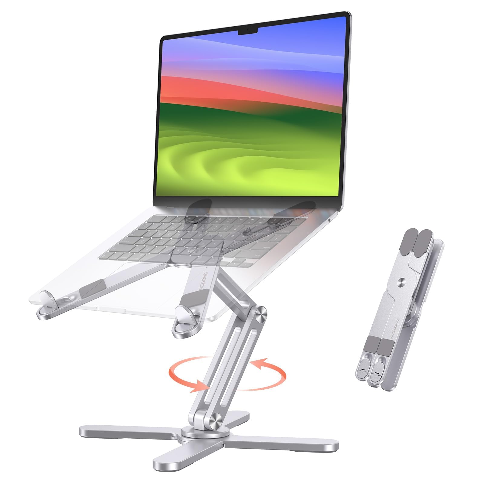 360° Rotating Laptop Stand Riser for Desk, Ergonomic Foldable Computer Stand Adjustable Height Angles for Collaborative Work, Easy Storage Fit Macbooks,All Laptops up to 16 inches, Silver