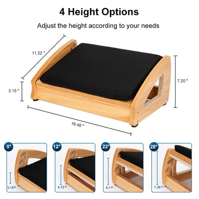 Wood Ergonomic Footrest - 4-Angle Adjustable Foot Stool for Desk, Office Footrest, Anti-Slip Foot Stand for Under Desk, Enhances Posture, Promotes Blood Circulation, Easy Assembly (Natural)