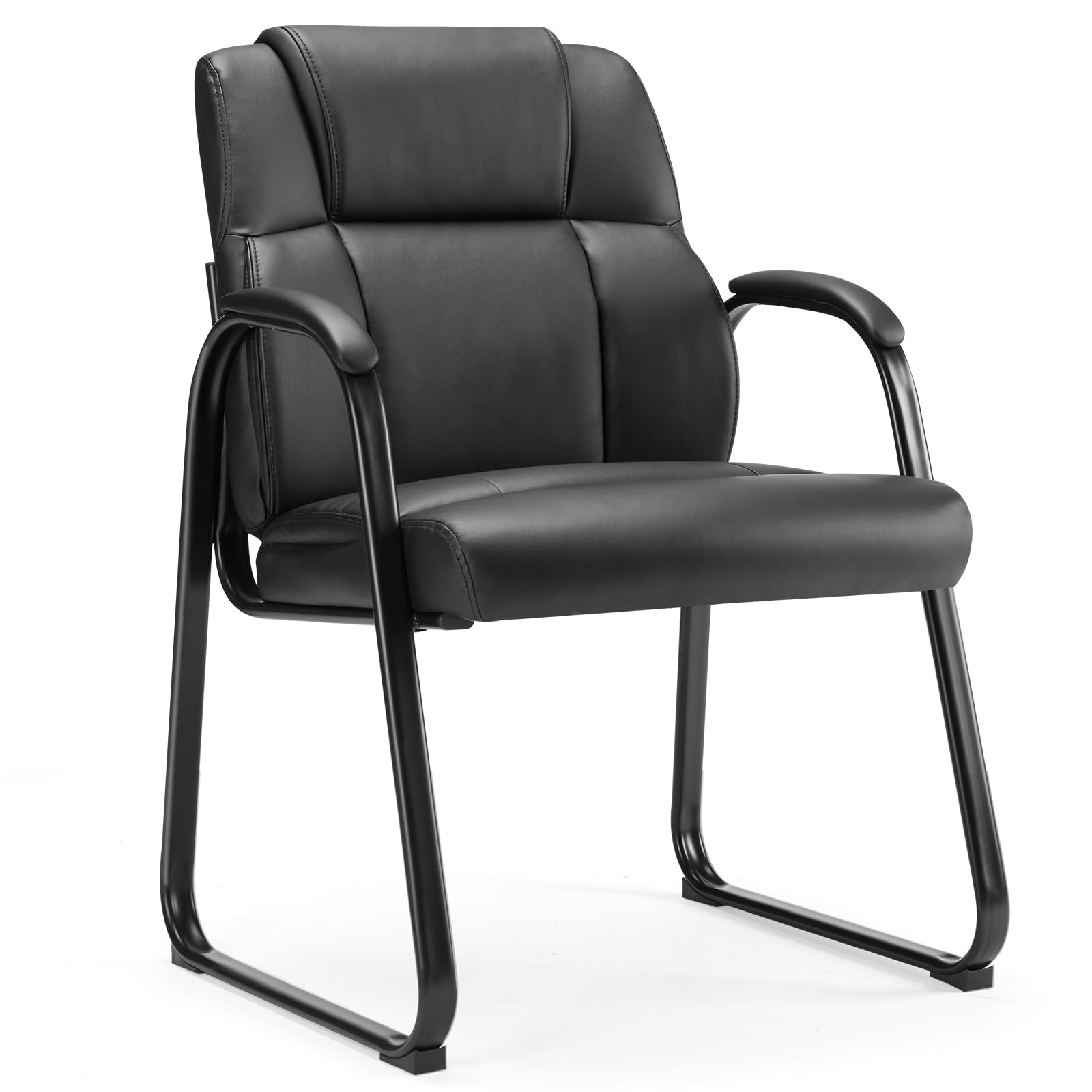 Waiting Room Guest Chair Set of 4, Stationary Office Reception Chairs No Wheel, Comfy Padded Arms and Seld Base, for Conference Room Lobby Home Computer Desk Bedroom Elderly, Deep Black