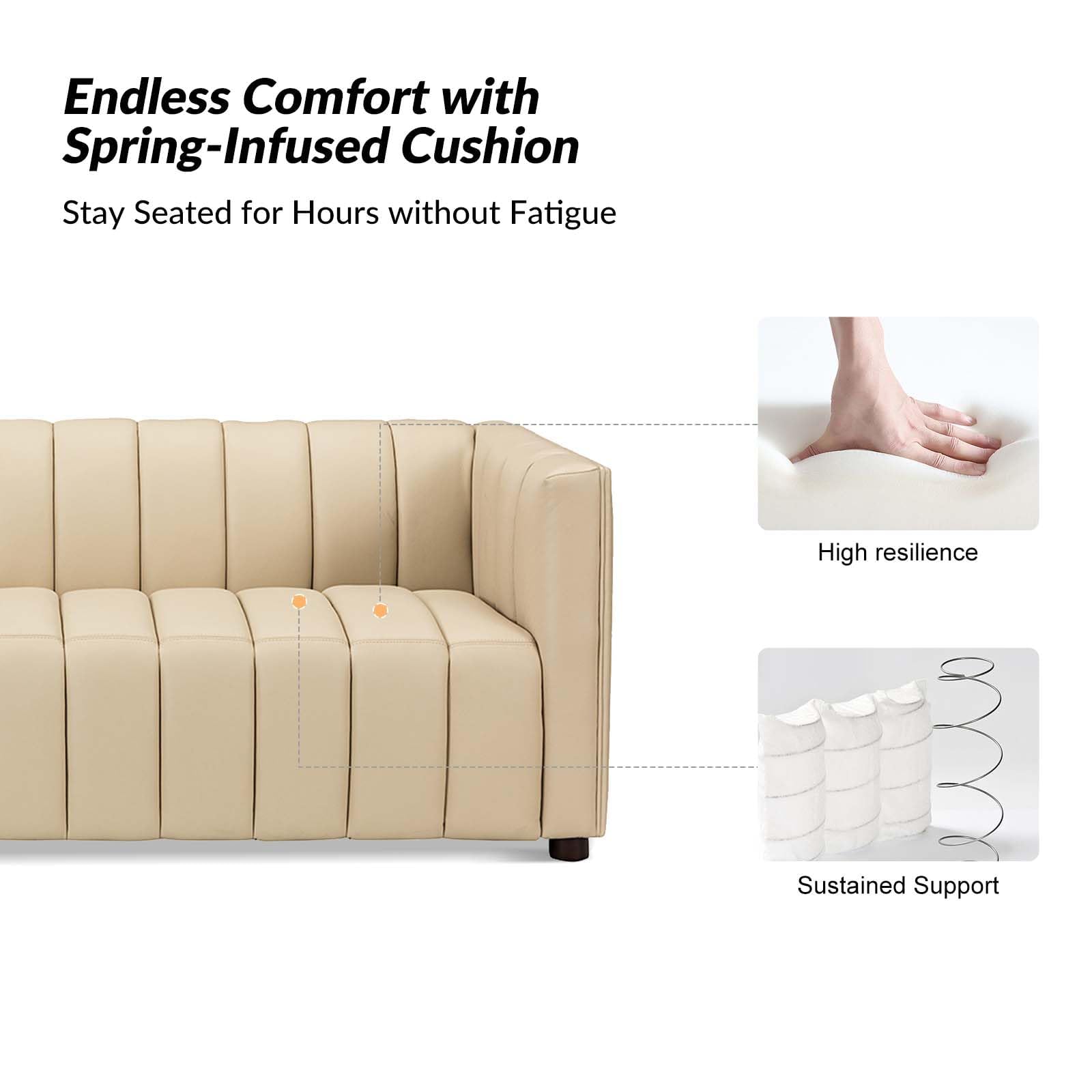 83" Genuine Leather Sofa with Channel Tufted Design, 3-Seater Sofa