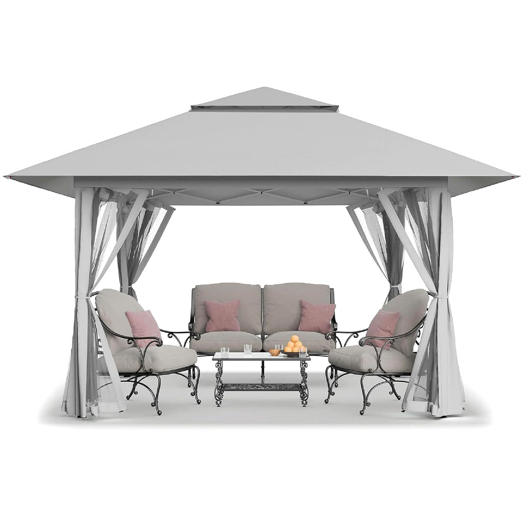13x13 Pop Up Gazebo, Canopy Tent, Gazebos on Clearance - Outdoor Gazebo for Backyard & Patio Furniture - Carpa Pop Up Tent with Wheeled STO-N-Go Cover Bag (Grey)