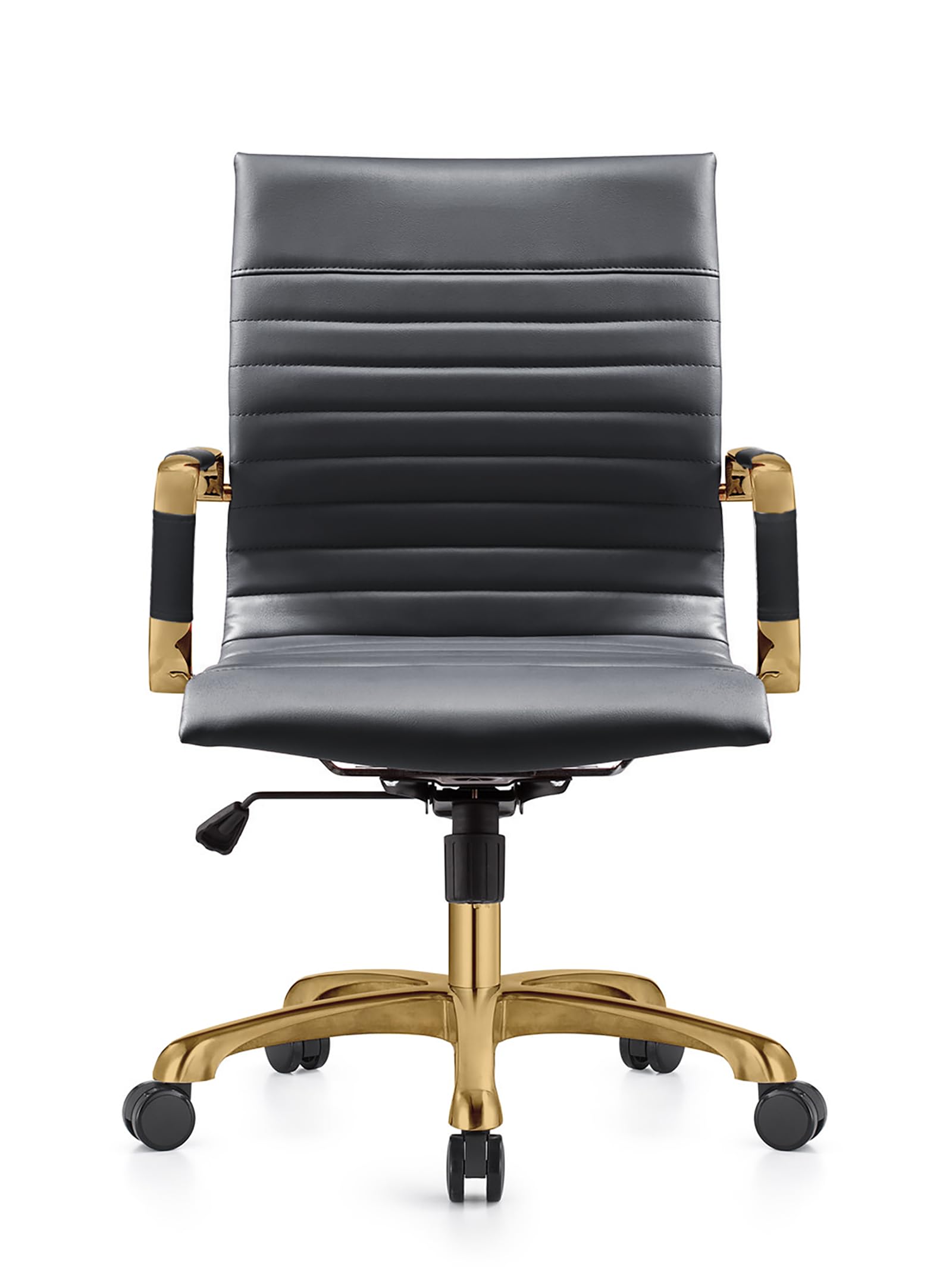 Qty 2 Modern Ergonomic Executive Office Chair, High-Back Leather Conference Desk Chair with Adjustable Height, Tilt Control, 360° Swivel & Gold Frame for Home Office