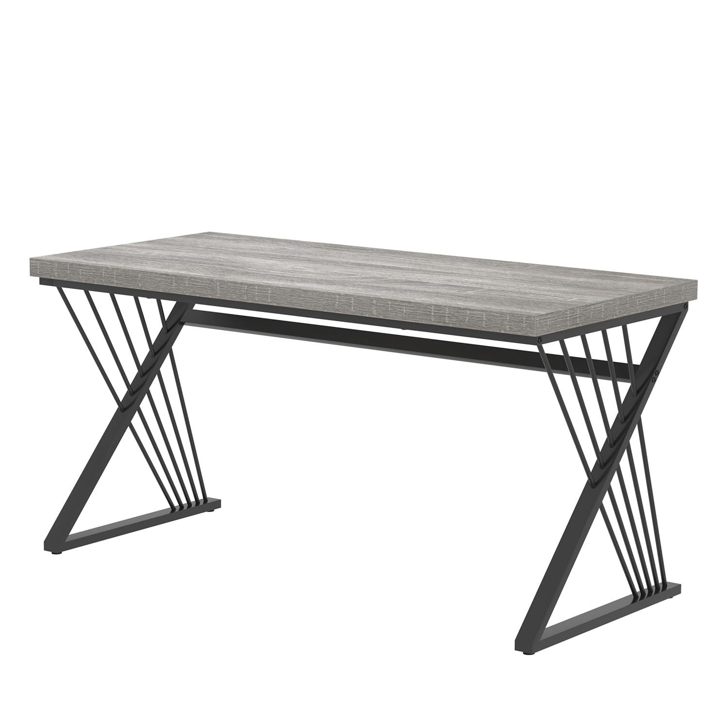Modern Desk, Rustic Wood and Metal Computer Desks for Home Office, Simple Study Writing Work Table for Bedroom Living Room, Light Grey, 60 Inch