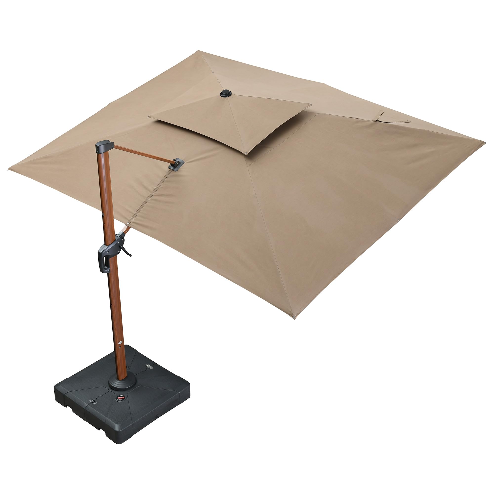 10' X 13' Patio Large Cantilever Umbrella Outdoor Round Wood Umbrellas Offset Umbrella Heavy Duty Sun Umbrellas for Garden Deck Pool, Deep Beige
