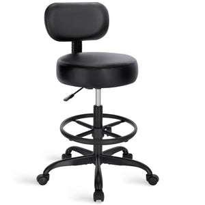 Drafting Chair with Back, Adjustable Foot Rest Rolling Stool, Multi-Purpose Office Desk Chair, Thick Seat Cushion for Home Bar Kitchen Shop - All Black