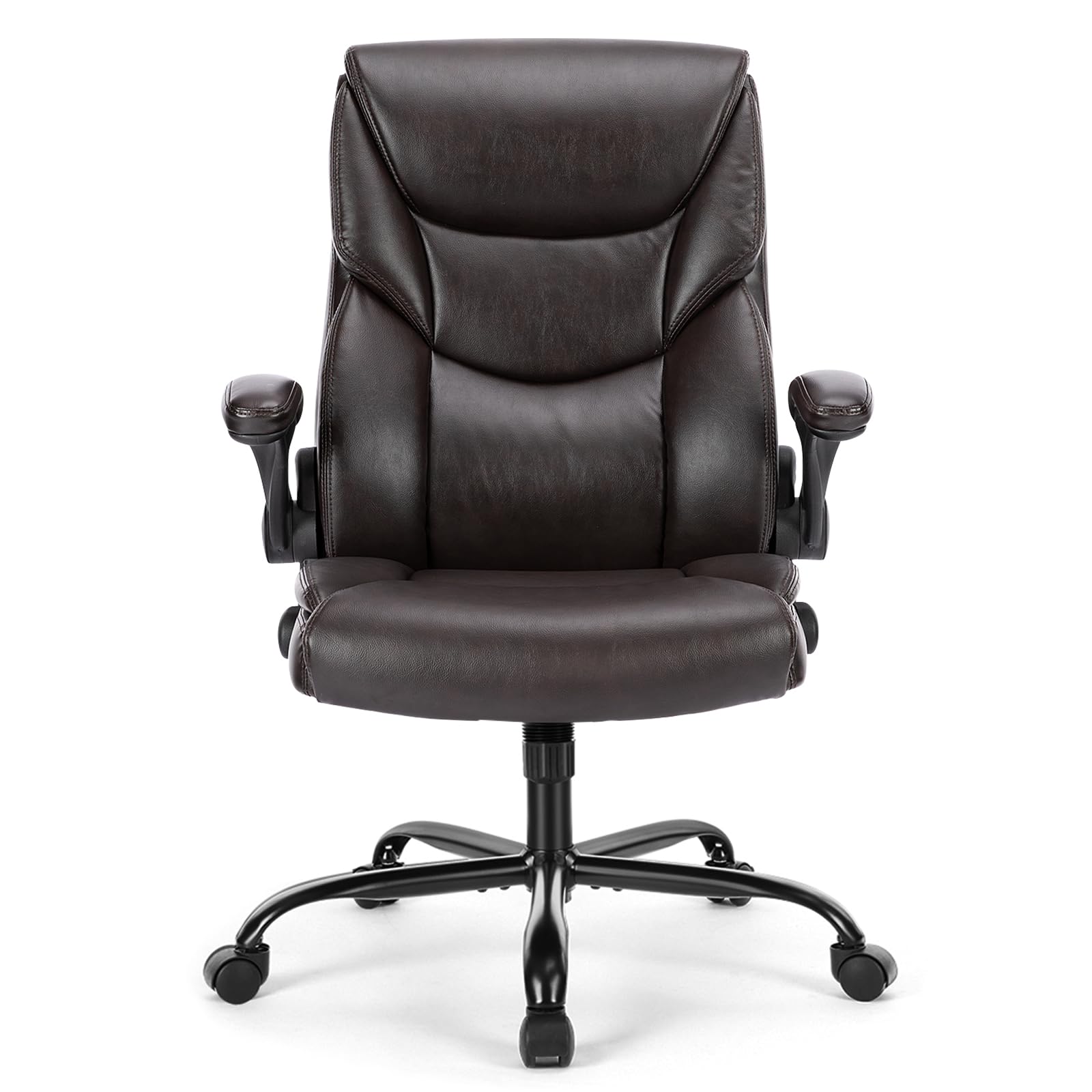 Computer Gaming Chair, Ergonomic High Back Heavy Duty Task Desk Office Chairs with Wheels, Flip-up Arms, Adjustable Height, PU Leather,Dark Brown