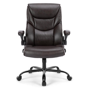 Computer Gaming Chair, Ergonomic High Back Heavy Duty Task Desk Office Chairs with Wheels, Flip-up Arms, Adjustable Height, PU Leather,Dark Brown