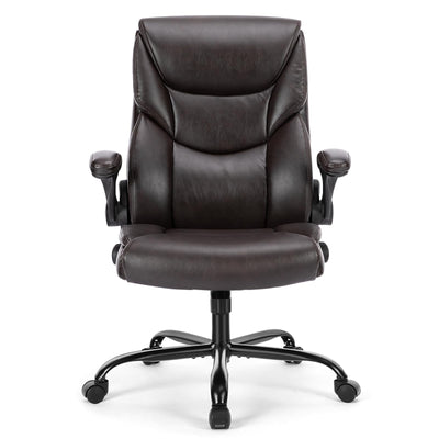 Computer Gaming Chair, Ergonomic High Back Heavy Duty Task Desk Office Chairs with Wheels, Flip-up Arms, Adjustable Height, PU Leather,Dark Brown