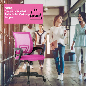 Ergonomic Office Chair | Mid-Back Swivel Desk Chair | Breathable Backrest & Lumbar Support | Adjustable Height | Sponge Seat | Rolling Wheels | Pink | for Adults & Women | Pack of 2