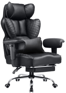 Big and Tall Office Chair Heavy Duty Wide Ergonomic Gaming Chair with Deluxe Embossing Designed Leather with Foot Rest,150°Reclining Adjustable Armrests Pocket Spring Back Support and Pillow