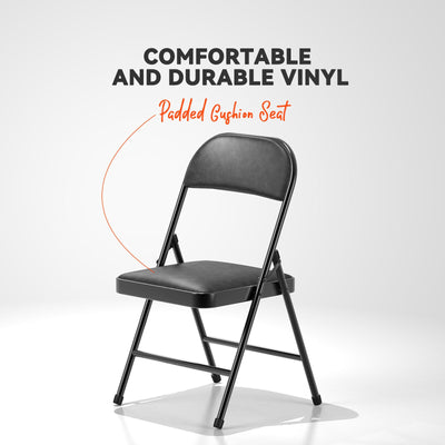 4 Pack Folding Chairs with Padded Vinyl Cushion Chairs with Comfortable Cushion and Durable Steel Frame for Home and Office, for Indoor and Outdoor Events (Black, Vinyl)