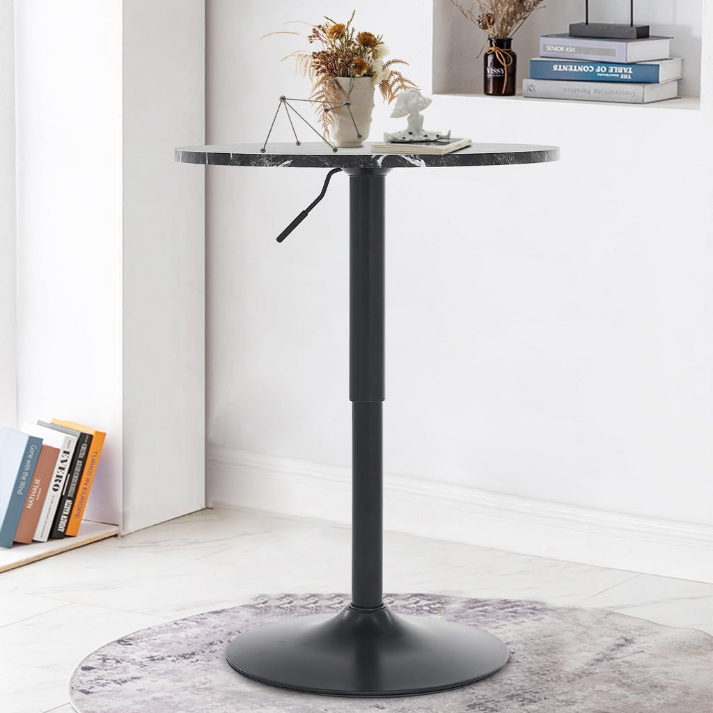 23.6" Round Bar Table, Adjustable Height Bar Table, MDF Top with Metal Pole Support and Base, Cocktail Tables, Bistro Pub Tables, Suitable for Cafe, Kitchen Island, Bar Counter, Black