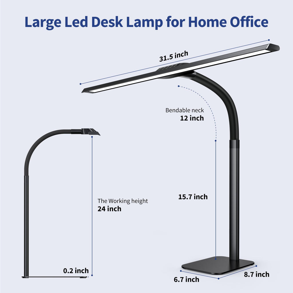 LED Desk Lamp, 24W Architect Desk Lamps with Base 31.5" Wide Home Office Lights 1800LM Extra Bright Table Lighting with Adjustable Lights, 5 Color Modes, Studio Work Lamp for Task, Drafting