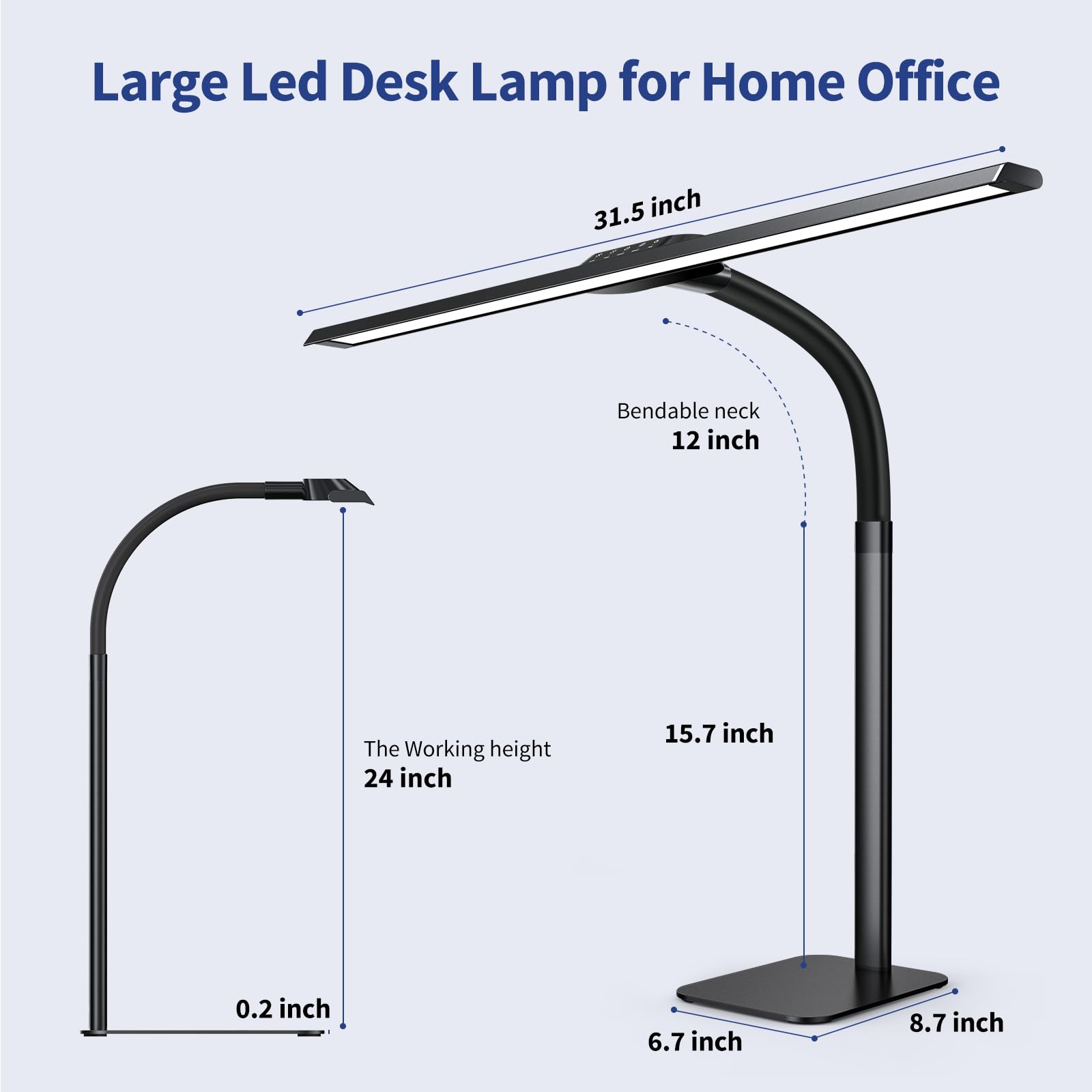 LED Desk Lamp, 24W Architect Desk Lamps with Base 31.5" Wide Home Office Lights 1800LM Extra Bright Table Lighting with Adjustable Lights, 5 Color Modes, Studio Work Lamp for Task, Drafting