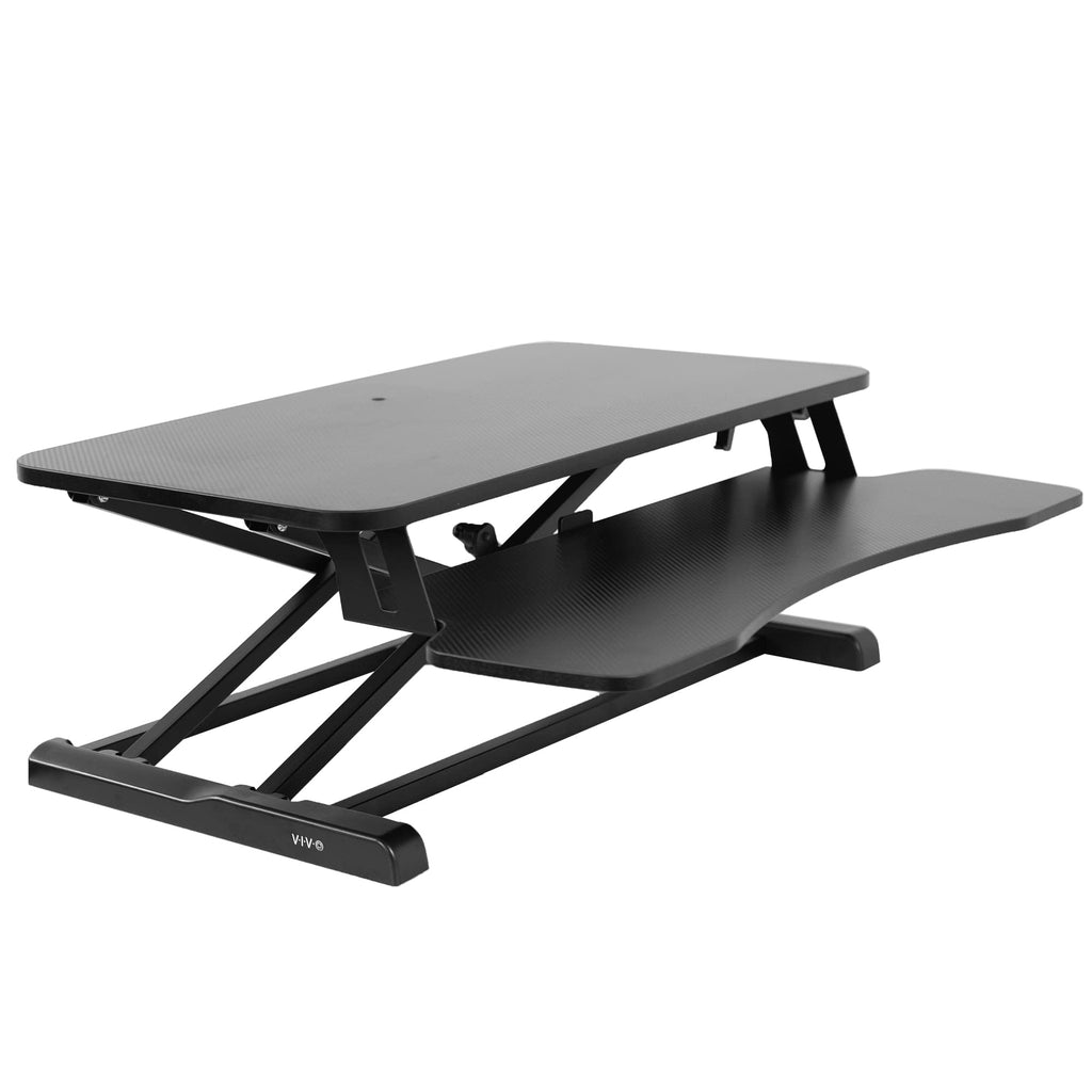32 inch Carbon Fiber Desk Converter, K Series, Height Adjustable Sit to Stand Riser, Dual Monitor and Laptop Workstation with Wide Keyboard Tray, Black, DESK-V000KR
