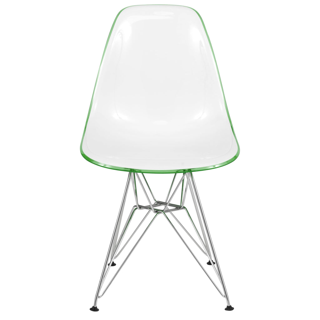Dining, Modern Chrome Eiffel Base and Curved Back Design, Ergonomic and Lightweight Accent Side Chair for Mid-Century Home, Kitchen, and Café (White Green, Set of 2)