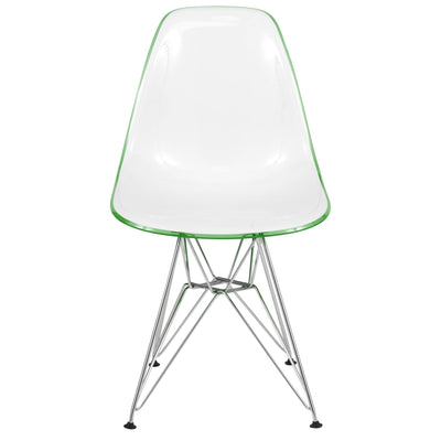 Dining, Modern Chrome Eiffel Base and Curved Back Design, Ergonomic and Lightweight Accent Side Chair for Mid-Century Home, Kitchen, and Café (White Green, Set of 4)