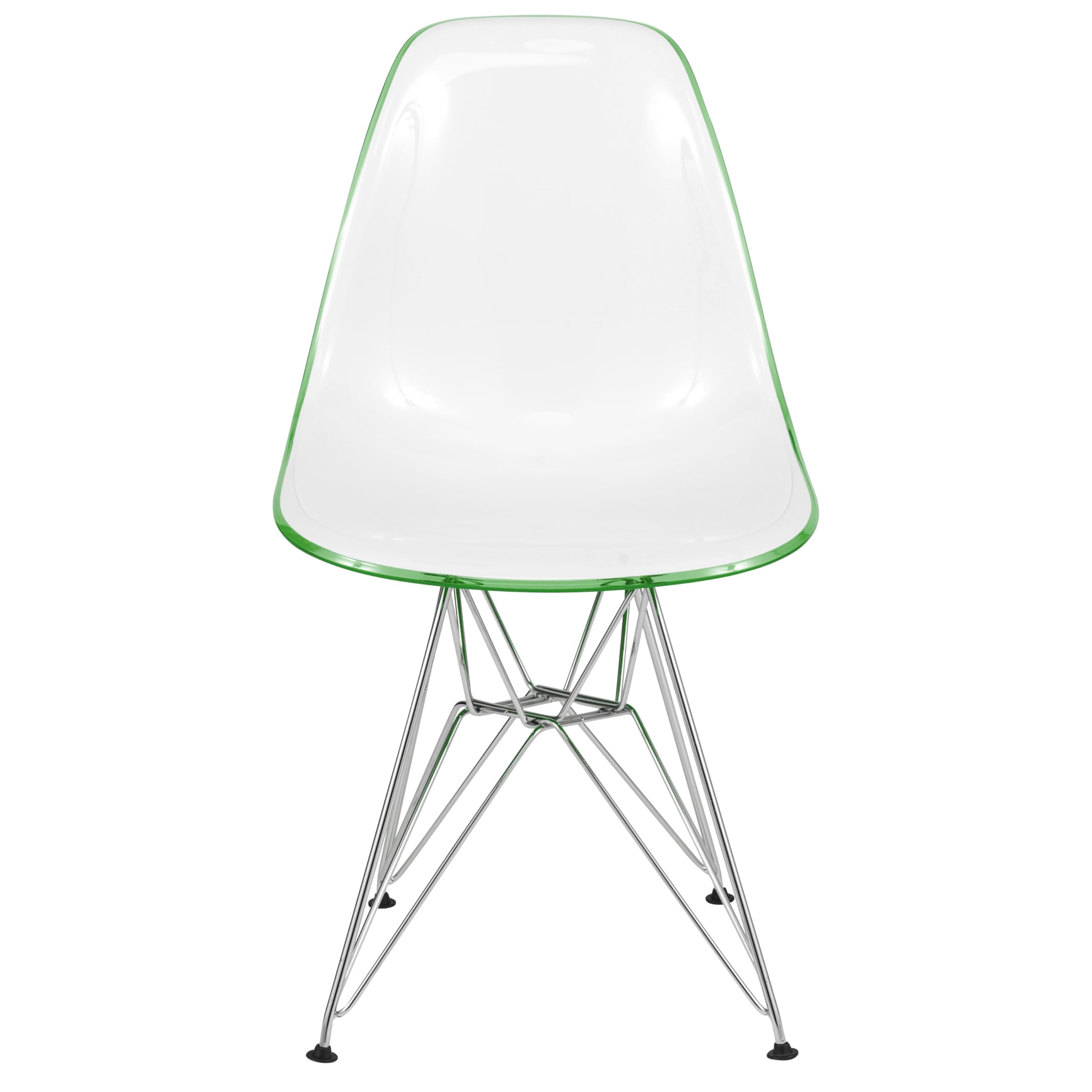 Dining, Modern Chrome Eiffel Base and Curved Back Design, Ergonomic and Lightweight Accent Side Chair for Mid-Century Home, Kitchen, and Café (White Green, Singles)