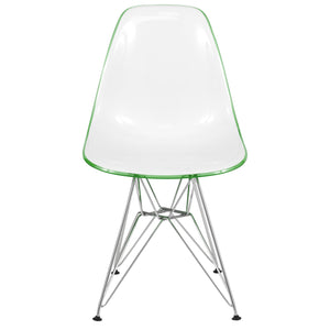 Dining, Modern Chrome Eiffel Base and Curved Back Design, Ergonomic and Lightweight Accent Side Chair for Mid-Century Home, Kitchen, and Café (White Green, Singles)