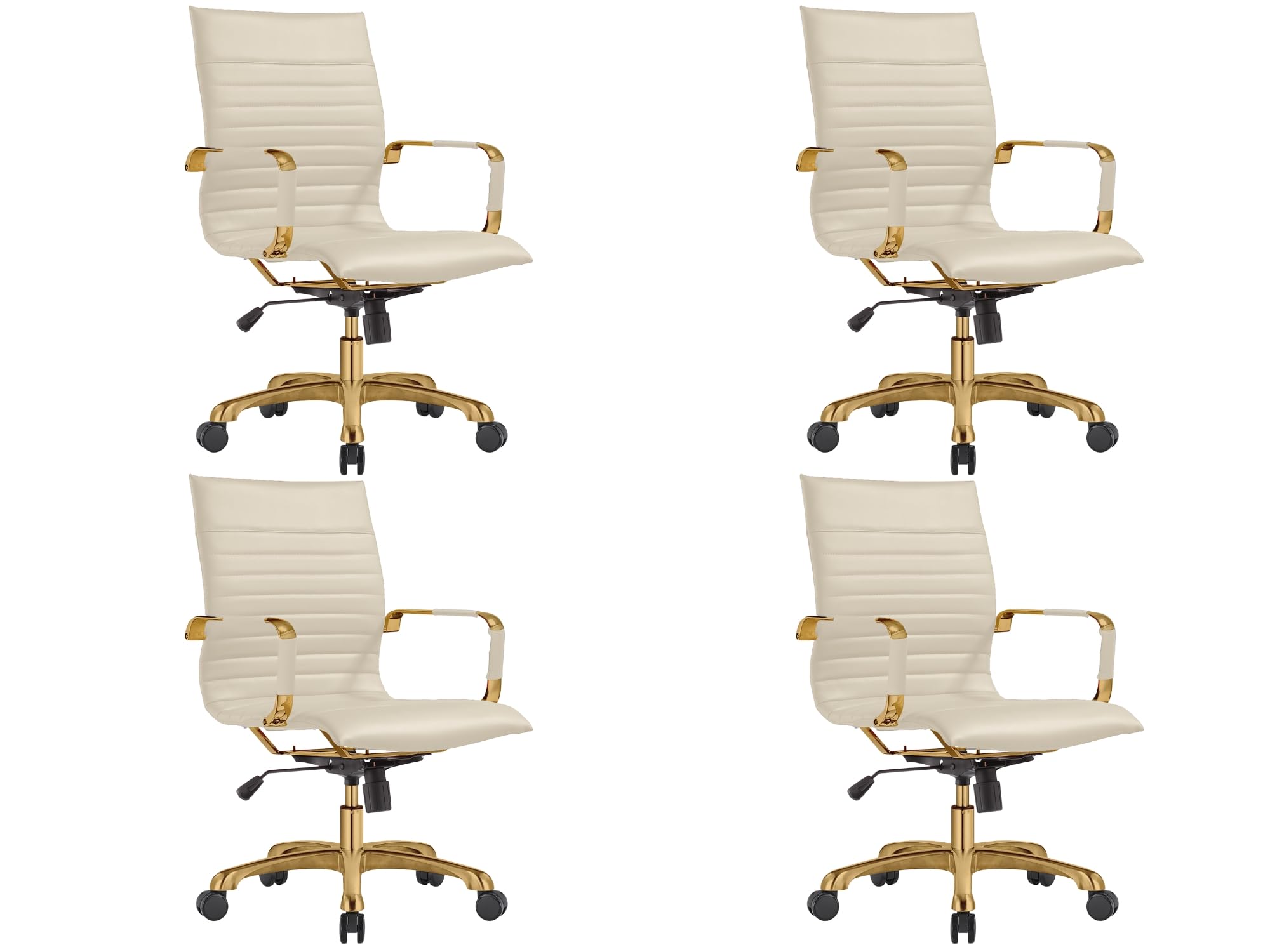 Qty 4 Modern Ergonomic Executive Office Chair, High-Back Leather Conference Desk Chair with Adjustable Height, Tilt Control, 360° Swivel & Gold Frame for Home Office