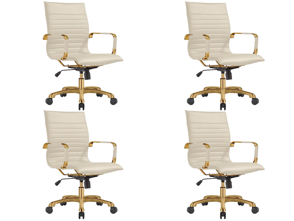 Qty 4 Modern Ergonomic Executive Office Chair, High-Back Leather Conference Desk Chair with Adjustable Height, Tilt Control, 360° Swivel & Gold Frame for Home Office