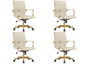 Qty 4 Modern Ergonomic Executive Office Chair, High-Back Leather Conference Desk Chair with Adjustable Height, Tilt Control, 360° Swivel & Gold Frame for Home Office
