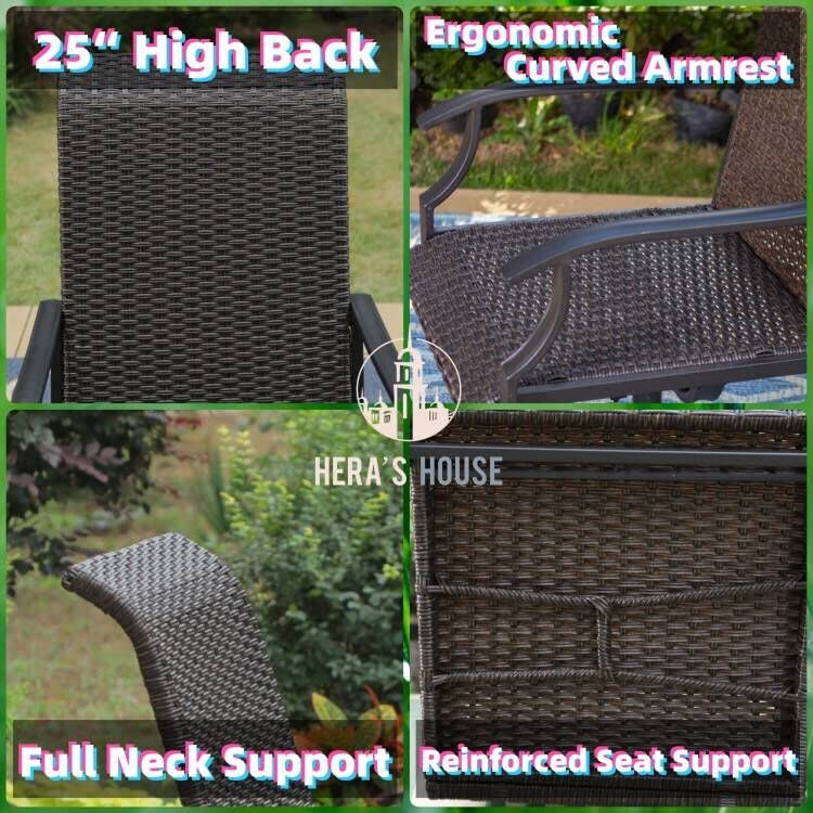 7 Pieces Patio Dining Set, Rattan Outdoor Furniture Set for 6, 6 x Swivel Dining Chair, 1 x Large Surface Wood Like Dining Table, All Weather Resistant for Lawn Garden Backyard Deck