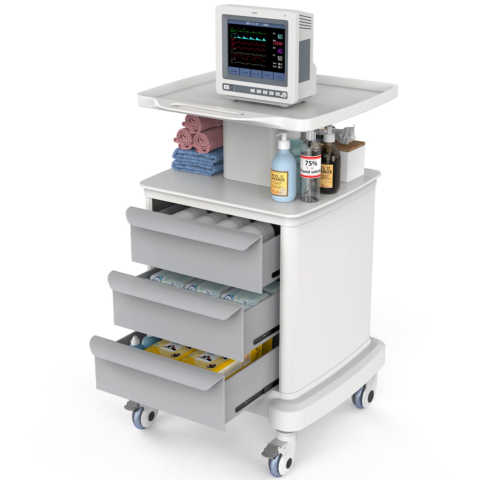 Medical Carts with Wheels and Drawers, Mobile Ultrasound Cart, Rolling Dental Implant Cart with Caster Wheels, Beauty Trolley Lab Storage Carts for Hospitals, Offices, Clinics, Bedrooms, and Salon