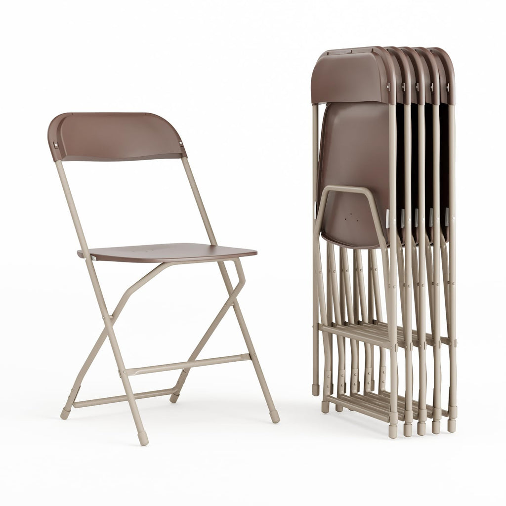 6 Pack Hercules Series Plastic Folding Chair - Brown -  650LB Weight Capacity Comfortable Event Chair-Lightweight Folding Chair