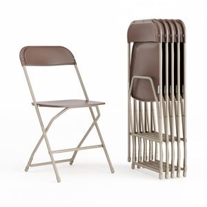 6 Pack Hercules Series Plastic Folding Chair - Brown -  650LB Weight Capacity Comfortable Event Chair-Lightweight Folding Chair