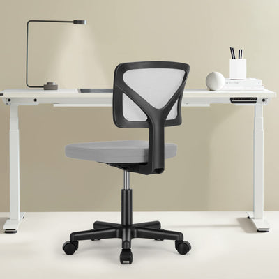 Small Desk Chair, Ergonomic Low-Back Mesh Rolling Work Swivel Chairs with Wheels, Armless Comfortable Seat Lumbar Support for Home, Bedroom, Study, Student, Adults, Grey
