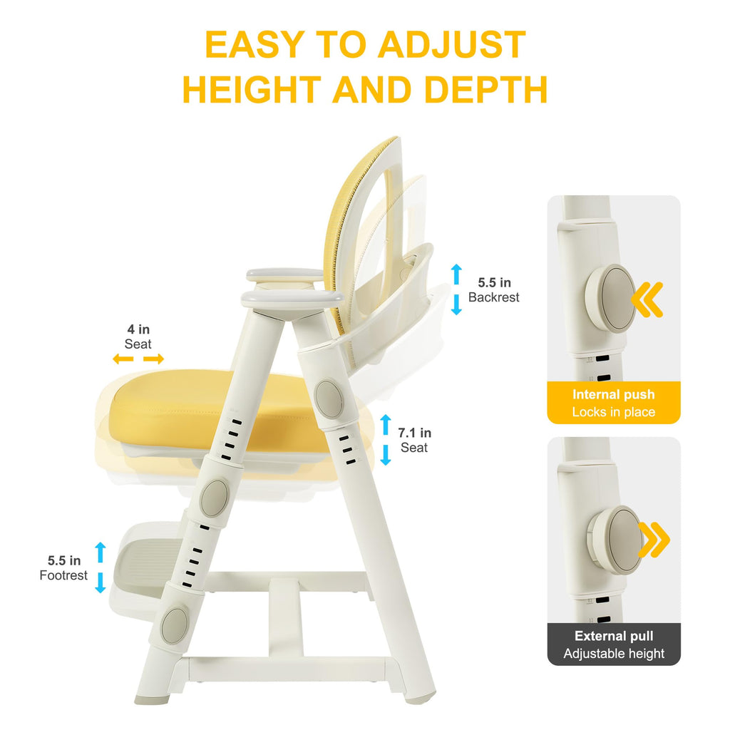 Ergonomic Kids' Study Chair, Height Adjustable Kids Desk Chair for Boys Girls,Comfortable for Teenagers Playing, Drawing, Ideal Gift for Children,Students（Yellow）