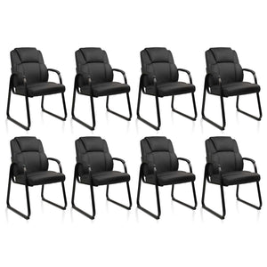 8 Pack, Leather Guest Chair with Padded Arm Rest for Reception Meeting Conference and Waiting Room Side Office Home Black with Sled Base