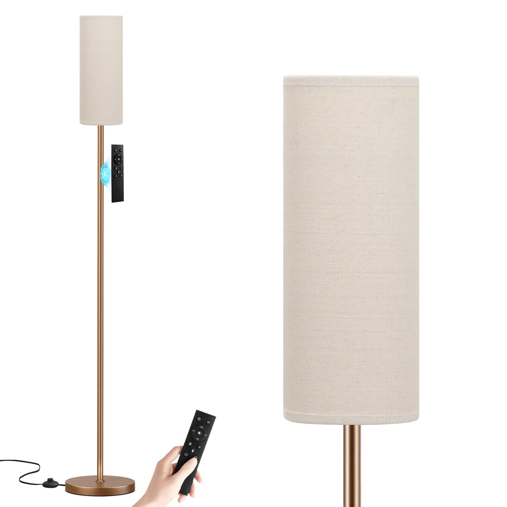 64'' Floor Lamps for Living Room with Remote Control and Stepless Dimmable Colors Temperature & Brightness, 9W Bulb Included(Beige Lampshade & Brown Pole)