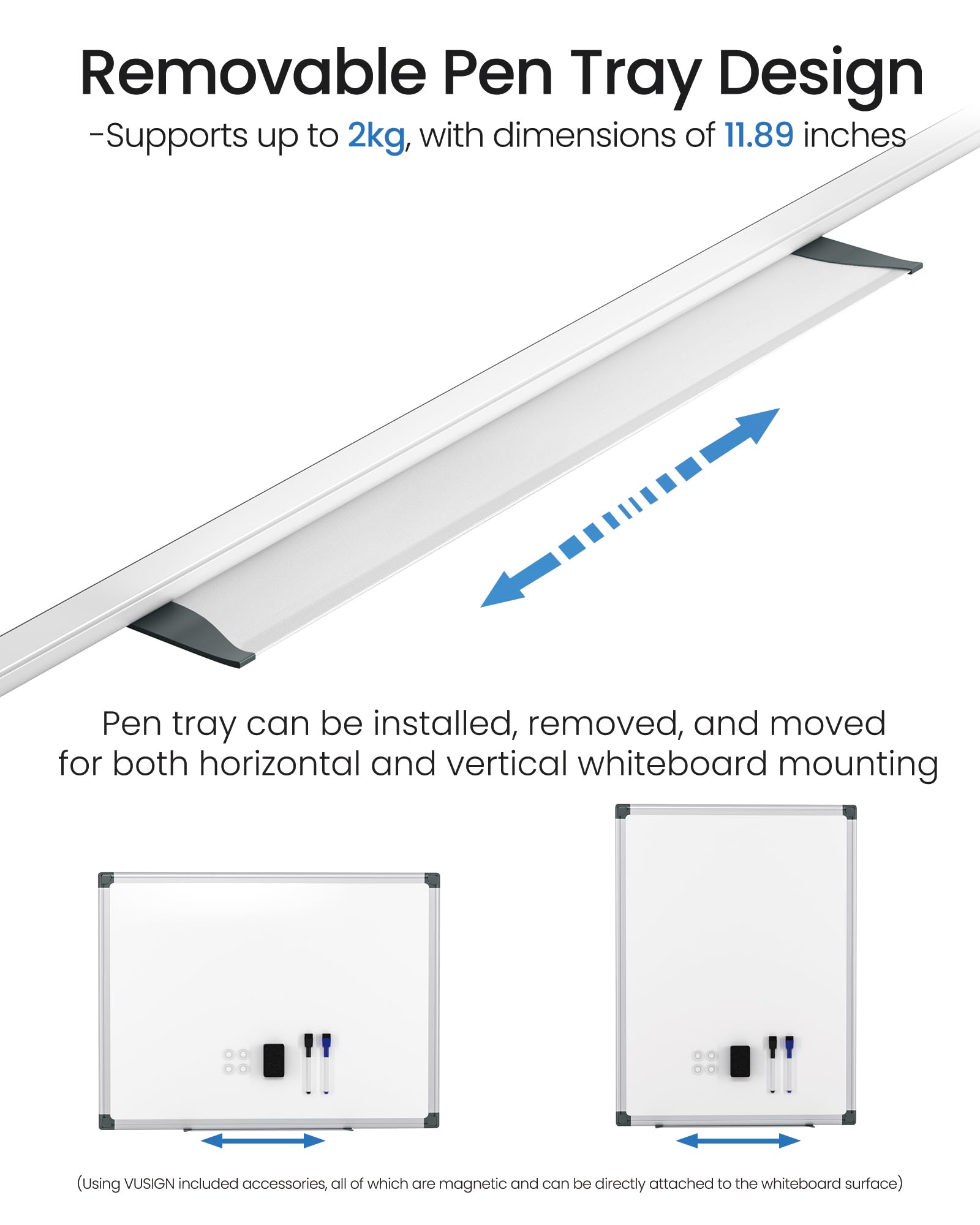 Magnetic White Board Kit for Wall 24" x 18", 1 Dry Eraser & 2 Multicolor Markers & 4 Magnetic Pins, Sliver Reinforced Aluminum Frame for Home, School, Office