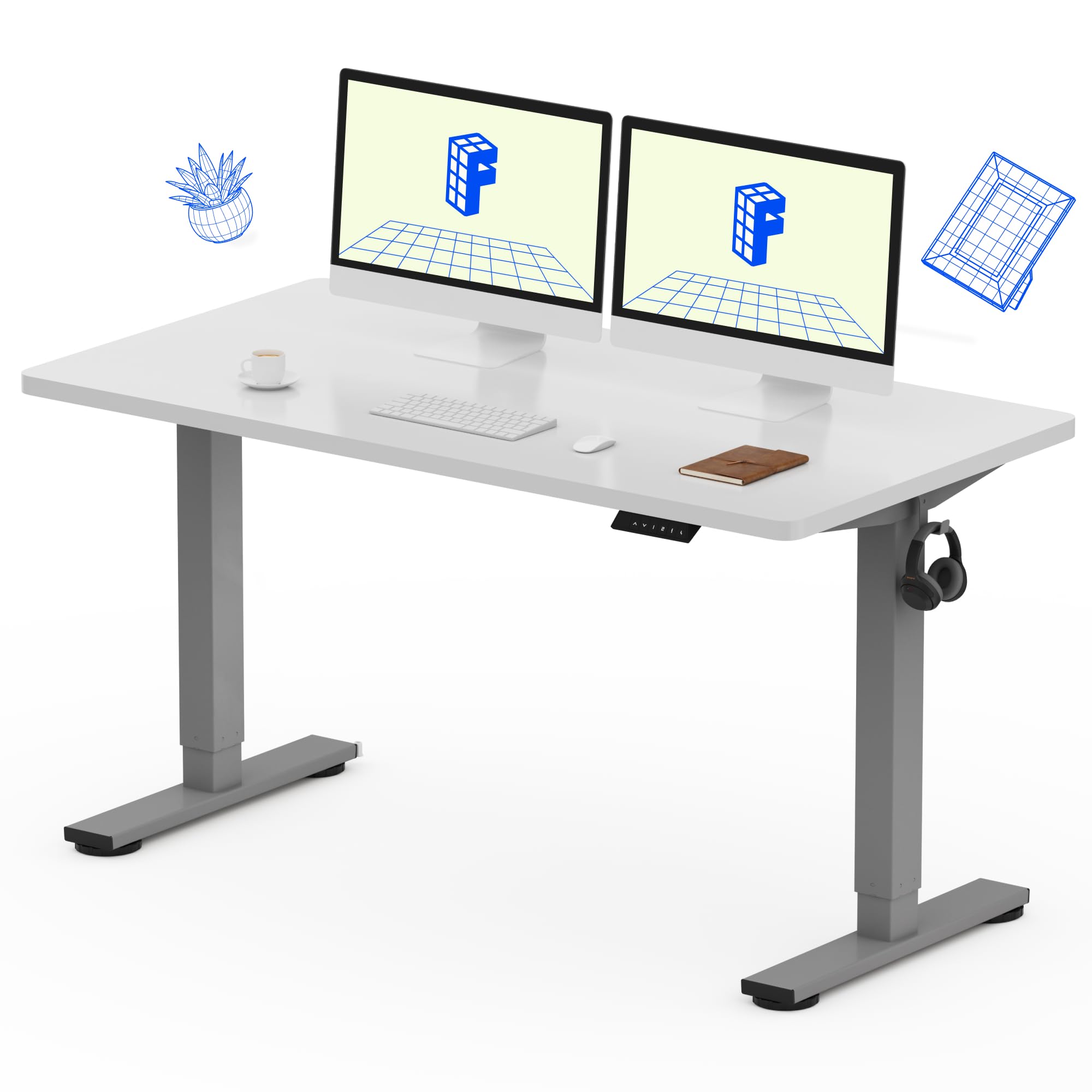 EN1 One-Piece Standing Desk, Electric Adjustable with 4 Memory Presets, 176 LBS Capacity, Stable & Quiet, Seamless Desktop for Home Office & Dual Monitors, 55