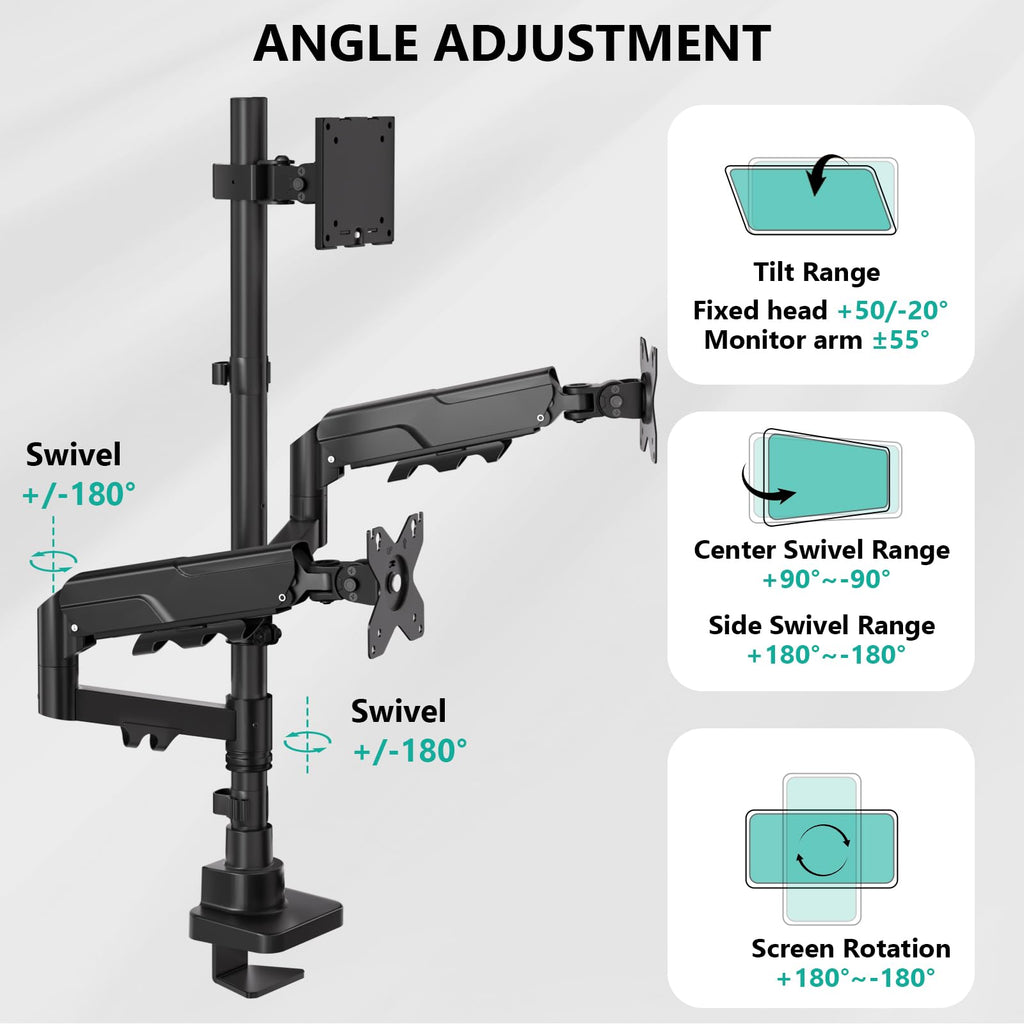 Triple Monitor Mount, up to 49'' Ultrawides on Top Bracket and 34'' Screens on Side Brackets, Extra Tall 3 Monitors Desk Mount, Heavy Duty Monitor Arm up to 44 lbs (GSDM003N-P), Black