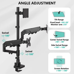 Triple Monitor Mount, up to 49'' Ultrawides on Top Bracket and 34'' Screens on Side Brackets, Extra Tall 3 Monitors Desk Mount, Heavy Duty Monitor Arm up to 44 lbs (GSDM003N-P), Black