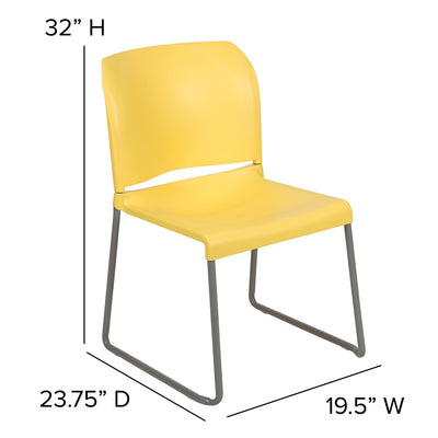 HERCULES Series 880 lb. Capacity Yellow Full Back Contoured Stack Chair with Gray Powder Coated Sled Base