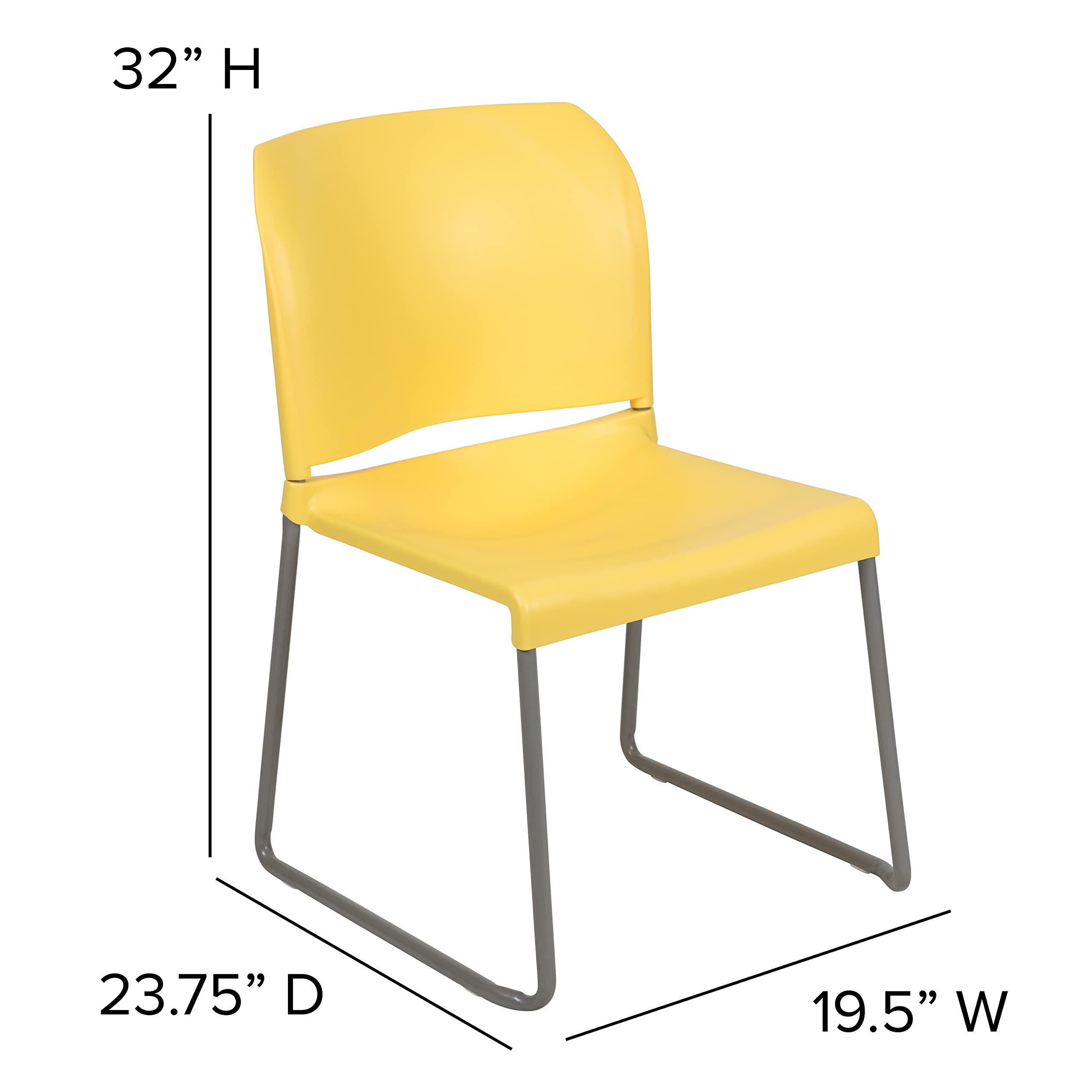 5 Pack, HERCULES Series  880 lb. Capacity Yellow Full Back Contoured Stack Chair with Gray Powder Coated Sled Base