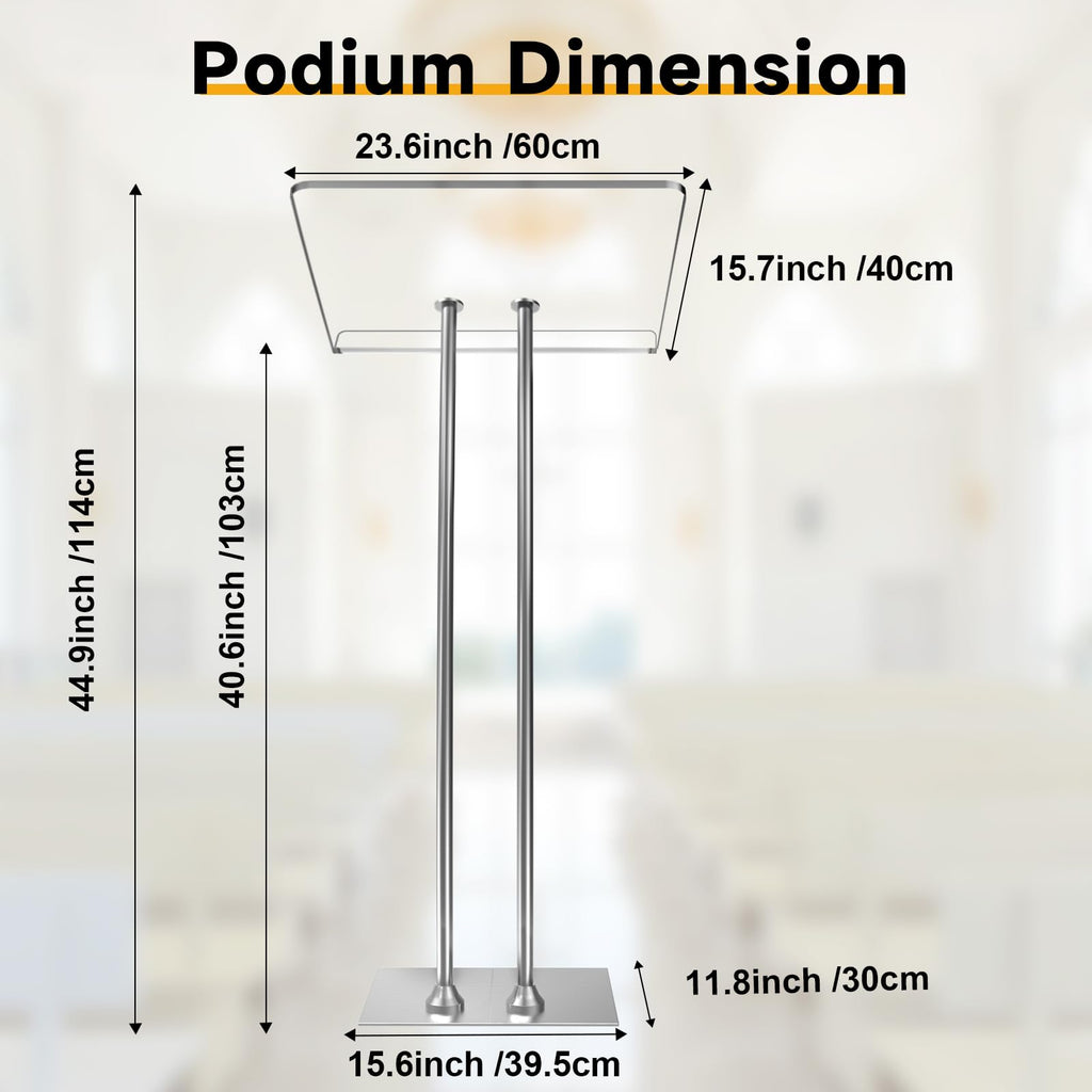 Acrylic Podium Lectern with Iron Stable Bottom, Pulpits for Churches with 10MM Thickened Acrylic Countertop, Multi Function Pulpit for Modern Classroom Music Concert Wedding Conference Event